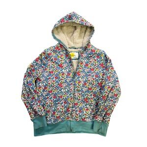 Boden Kids Floral Sherpa Lined Full Zip Hoodie Blue Pink Teal Size 11-12Y 152cm
